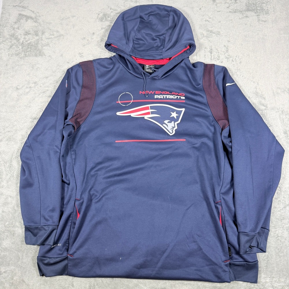 Nike Mens 3XL New England Patriots Hoodie Navy Blue Dri-FIT On-Field Pullover